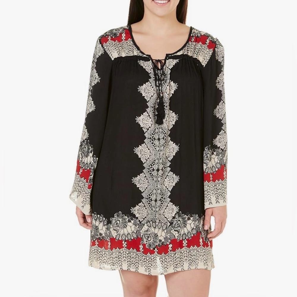 Boho Floral Tie-Front Tunic Top in Orange